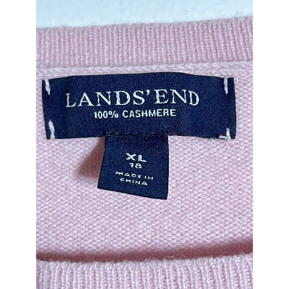 Lands End EUC Pink Colorblock 100% Cashmere Pullover Classic Preppy Sweater XL - Picture 5 of 5